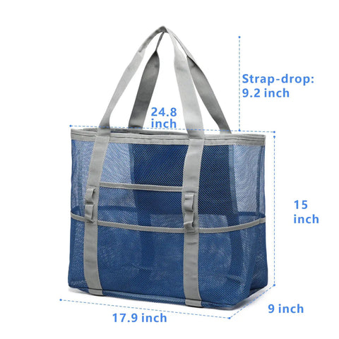 Big Mesh Beach Bag For Fam Trips Fits Four To Six Towels Water Bottles Sunscreen And Gear Nine Pockets For Anti Chaos Organization