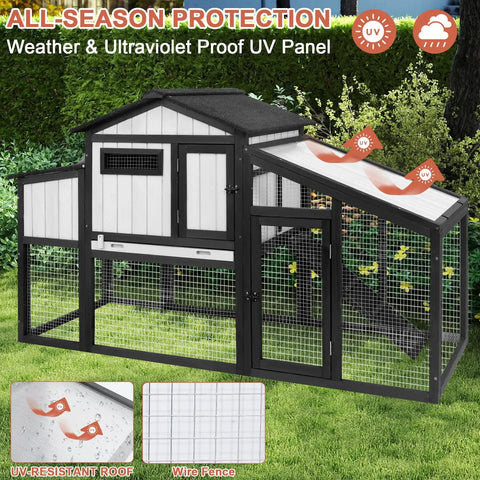 65.3 Inch Long Wooden Chicken Coop And Run For One To Two Chickens With Nest Box Tray And Perches Indoor Outdoor Pet Hutch