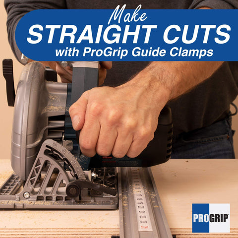 Straight Edge Clamp For Cutting Large Plywood Sheets And Dado Slots - Lightweight 2-3/16 Inch Tube Rail For Rigidity, Easy Alignment, Circular Saw Guide Clamp To Eliminate C-Clamps And Deliver Precise Cuts, shown with circular saw on wood.