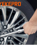Using Extendable Lug Wrench With Flip Sockets 4 Piece Telescoping Tire Tool Kit Adjustable From 15.2 To 20.7 Inches on car wheel