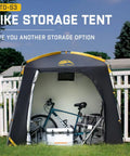 Travel Bike Storage Shed Tent With 40 Percent More Top Space Waterproof Portable Bike Shelter in garden with two bikes inside.
