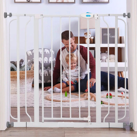 Extra Tall Wall Safe Baby Gate Fits Openings From 29 To 41.5 Inches 36 Inch Tall Gate With Wall Cups Anti Scuff Pads White in doorway