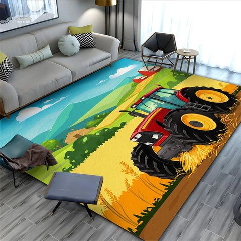 Cartoon Tractor Rug Non Slip Doormat For Living Room Bedroom Kitchen Classroom Office 5x7 Ft Kid Friendly Machine Washable Durable Carpet Mat With Farm Theme Playful Decor