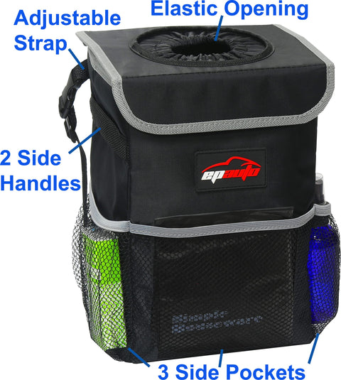 Waterproof Car Trash Can With Lid And Storage Pockets Two Point Five Gallon Capacity Leak Proof Interior Easy To Clean featured.