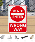 Two Pack Do Not Enter Wrong Way Signs 18 By 12 Inches For Traffic Road High Visibility Reflective Aluminum Weather Resistant Outdoor Signage No Entry Warning For Driveways Service Roads And Intersections, mounted on chain-link fence