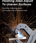 Deep Throat Welding And Fabricating C Clamp With T Handle, Heavy Duty Lever Clamp for welding on metal surface, sparks visible