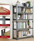 Extra Wide Heavy Duty Garage Shelving 3000 LB 5 Tier Metal Storage Rack showcasing thick MDF boards and industrial frame.