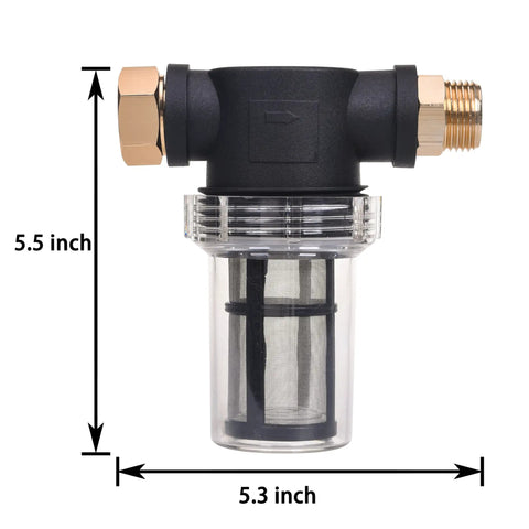 Pro Grade Garden Hose Filter Attachment For Pressure Washer Inlet Water with dimensions 5.5 x 5.3 inches, 40 and 100 mesh screen
