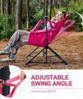 Padded Oversized Hammock Camping Chair With Multi Storage Pockets, Portable Foldable Rocking Swing Chair, in pink, outdoor setup