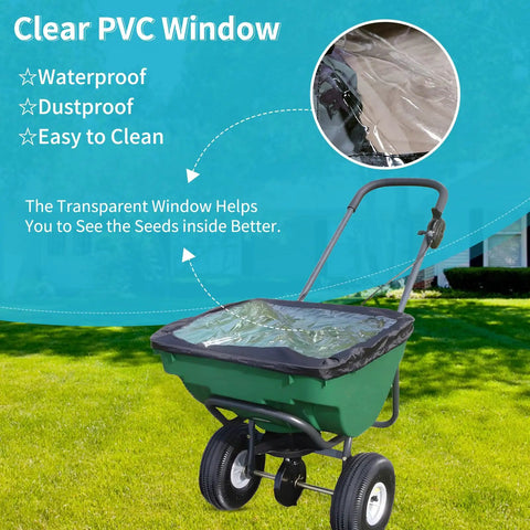 Beefy Hopper Cover For Fertilizer Spreader 420D Waterproof With Clear Window Fits P20-5010 on green spreader outdoors.