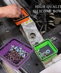 Collapsible Magnetic Parts Tray For DIYers Must Have 4.5 Inch Square Silicone Tool Tray With Dual Sided Magnetic Base in use