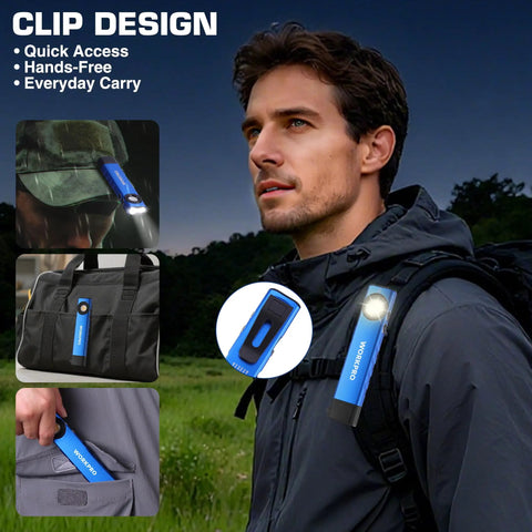 Rechargeable Pocket Flashlight With Dual Led And Cob, Uv Light, 600 Lumens, Magnetic Base, Clip, Slim Edc Flashlight for outdoor use.