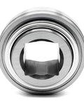 Heavy Duty W208PP5 Agricultural Bearing With Square Bore and Badass Cylindrical Outer Diameter measuring 1.12 x 3.15 x 0.71 inches close-up.
