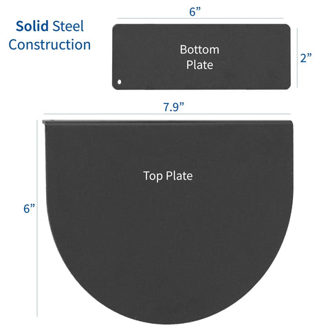 Heavy Duty Steel Reinforcement Bracket And Mount Plate For Glass Or Thin Desks Secures C Clamp Monitor Arm, showing top and bottom plates.
