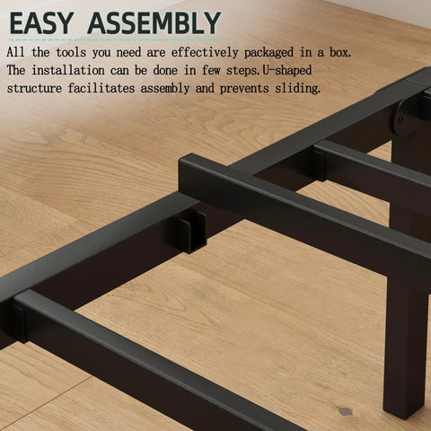 Built Like A Tank Metal Platform Bed Frame With Headboard And Footboard, 14 Inch Full Size Steel Slat Base, shows U-shaped assembly design for easy setup.