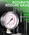 Pressure gauge on Electric Hydraulic Power Unit 2HP Pump Delivers 10,000 PSI With Single Acting 2 Stage Design And Dual Hoses