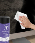 Screen Cleaner Wipes For Screens And Lenses Safe Gentle Electronic Wipes For Phone TV Computer Monitor With Microfiber Cloth Canister 200 Count shown with hand cleaning computer monitor