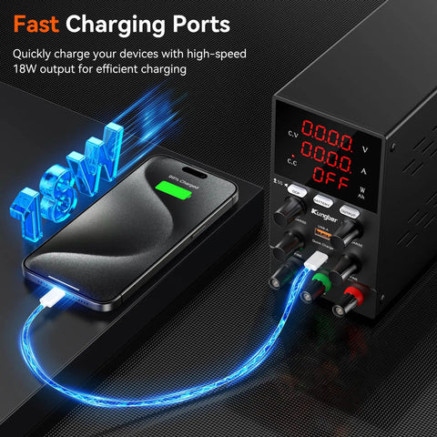 Pro Grade Adjustable Bench Power Supply 30V 10A With Switching Regulated Output Intelligent Charging Mode Real Time Ah Display