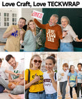 People wearing shirts decorated with Vibrant 33 Sheets 12x12 Inch Heat Transfer Vinyl Kit For T Shirts Hoodies Bags And Pillows