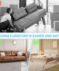 Heavy Duty Furniture Movers And Sliders For Carpet And Hardwood Floors Featuring Reusable Plush Sock Pads used for easy sofa lifting.