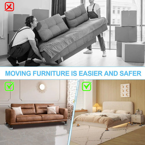 Heavy Duty Furniture Movers And Sliders For Carpet And Hardwood Floors Featuring Reusable Plush Sock Pads used for easy sofa lifting.