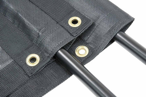 Close-up of 7x12 Vinyl Coated Mesh Dump Truck Tarp With 5 Inch 18oz Double Pockets, Reinforced Hems and Brass Grommets