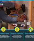Person installing Three Quarters Inch Blue PEX A Flexible Water Tubing For Plumbing, Easy Install And Longer Runs