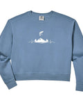 Light blue Funny Hang Glider Art Crop Sweatshirt For Women And Men Who Love Hang Gliding Aesthetic Hang Glide Design Cozy Soft Washed Cotton Unisex Cropped Sweatshirt For Fans with mountain graphic and hang glider print
