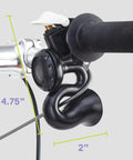 Airzound Bike Horn Loud 115 DB with Rechargeable Power mounted on bike handlebar, black thermoplastic design, compact size.