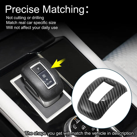 Mitsubishi Outlander Gear Shift Knob Button Cover Carbon Fiber Black For 2022 2023 2024 Models, installed view in car.
