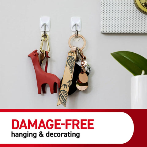 Small Wire Toggle Hooks With Four Hooks And Five Adhesive Strips, damage-free hanging displayed with keychains on wall