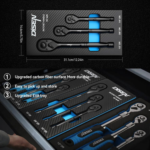 Heavy Duty Three Piece Ratchet Wrench Set Featuring Black Oxide Finish And Ergonomic Handles 1 4 3 8 And 1 2 Inch Drive Smooth Ninety Tooth Fast Swing Heads Garage Staple Built For Any Grease Monkey Job
