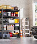 Beefy 5-Tier Wire Garage Shelving Unit With Adjustable Shelves, 2500 Lbs Capacity, Industrial Steel Storage Rack For Shop, Warehouse, Basement, Pantry And Garage Organization, black steel shelving with tools and bins