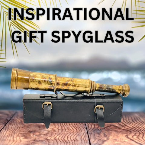 Brass Pirate Spyglass Telescope Replica From 1818 Tracker Era With Adjustable Focus, brass telescope on leather gift box