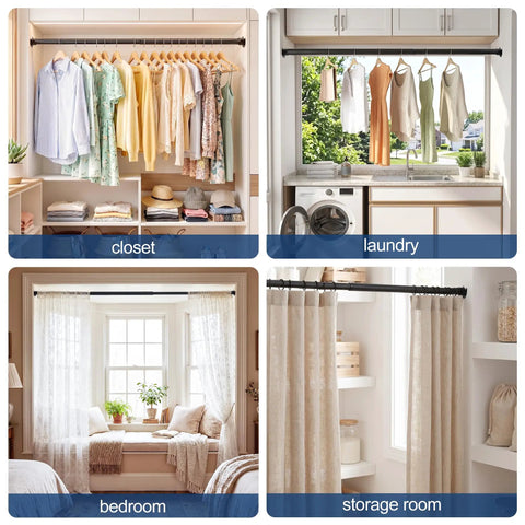 Adjustable Closet Rod Heavy Duty Tension Pole No Cutting Required 17 To 99 Inches 1.3 Inch Diameter, diverse room setups
