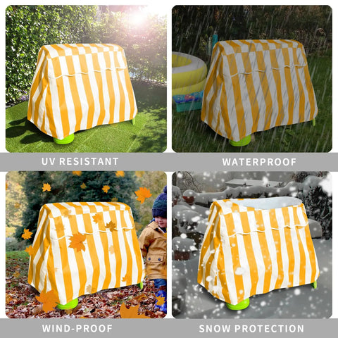 Outdoor Water Table Cover For Toddlers 1 To 3 Fit 2 Tier Water Tables Rain Showers Splash Pond Protect Weatherproof Cover For Sand Tables And Outdoor Toys Keeps Tables Clean And Dry shown in UV, waterproof, wind, and snow protection.