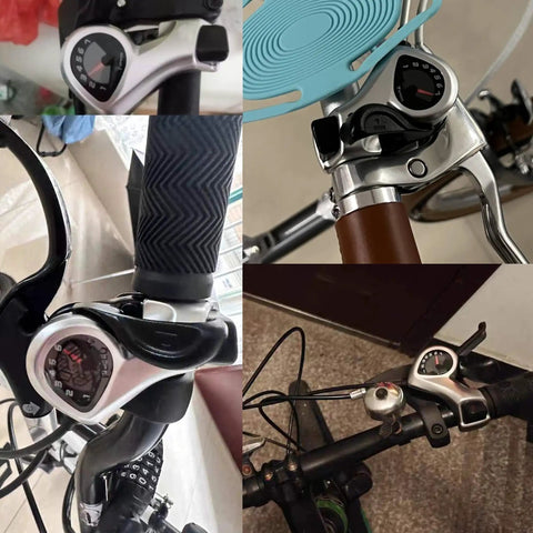 7 Speed Thumb Shifter Set For Bikes, Left 3 Speed Front And Right 7 Speed Rear, TX50-7 Lever Pair, handlebar installation views