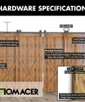 Black Rustic Single Track Bypass Sliding Barn Door Hardware Kit for Four Doors 10ft Long Flat Track Classic Roller Design.