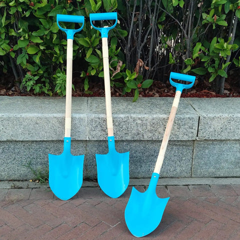 Kids Beach Shovel Set 3 Pack With Adjustable Lengths 19 To 31 Inches, Wood And Plastic Digging Shovels With D Handle, Sand Toys