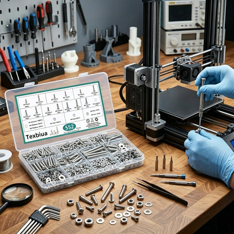 552 Piece Metric Screws Nuts And Bolts Assortment Kit Contains M3 M4 M5 M6 Fasteners With Hex Nuts And Flat Washers on desk