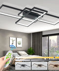 Lit Dimmable LED Ceiling Light With Remote Black Square Flush Mount Fixture Memory Function 3000K To 6500K 80W installed in modern bedroom