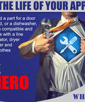 Man opening shirt revealing tools icon with text promoting DIY appliance repair solutions