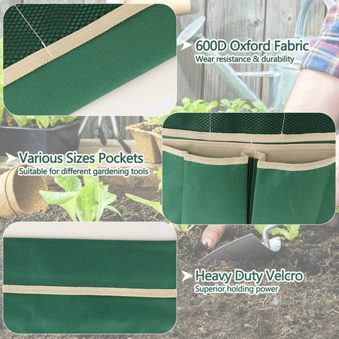 Detail of 2 Pack Garden Pouches For Kneeler And Outdoor Tool Storage Bags, showing 600D Oxford fabric and multiple pockets.
