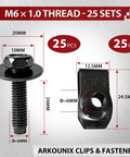 50 Pcs M6x1.0 Automotive Body Bolts And U Nut Clips Kit For Fender Liner Engine Splash Shield Bumper And Underbody Fasteners