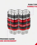 Heavy Duty Five In One Universal Safety Exhaust Quick Connect Industrial Coupler for fast air venting, showcasing push type connection.
