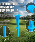 Stepped Golf Tees Set 110 Count Plastic Tees With Fixed Height Stops For Consistent Drives, detail of four-prong design.