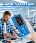 Handheld Portable Surface Roughness Tester And High-Precision Digital Profilometer, shown in a lab setting with technician in background.