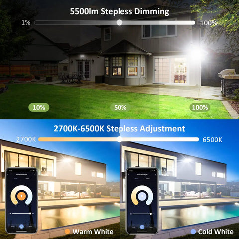 2 Pack 100W Smart LED Flood Lights, 18000 Lumens, IP66 Waterproof Outdoor Floodlight, Tunable White 2700K to 6500K, Alexa Compatible, Voice Control, Perfect for Yard, Stadium, Garage, Porch, and Lawn