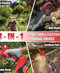 Do It All Cordless Pole Saw Kit For Easy Tree Trimming With 8 Inch Bar Mini Chainsaw Electric Pruning Shears in use
