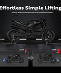 Beefy Heavy Duty Universal Motorcycle Stands With Front And Rear Wheel Lift 882 Lb Capacity Adjustable Swingarm Spools Paddock Stand Combo